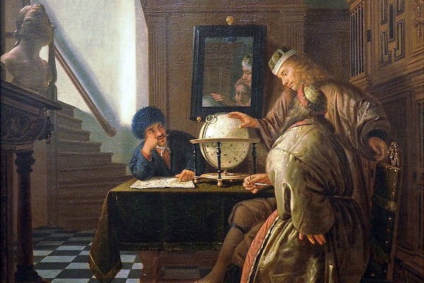 Cornelis de Man, two astronomers at a table with a celestial globe